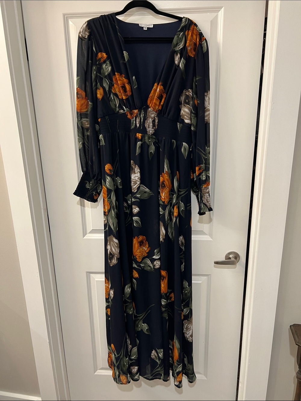 Baltic Born Black Maxi Dress with Orange & Cream Floral Print